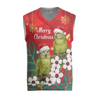 New Zealand Kakapo Christmas Knitted V-Neck Vest Owl Parrot Santa Sliver Fern Manuka - Red - Polynesian Pride