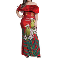 New Zealand Kakapo Christmas Off Shoulder Maxi Dress Owl Parrot Santa Sliver Fern Manuka - Red LT14 Women Red - Polynesian Pride