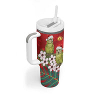 New Zealand Kakapo Christmas Tumbler With Handle Owl Parrot Santa Sliver Fern Manuka - Red - Polynesian Pride