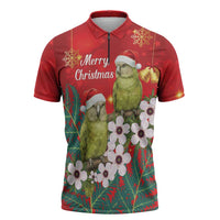 New Zealand Kakapo Christmas Zipper Polo Shirt Owl Parrot Santa Sliver Fern Manuka - Red LT14 Red - Polynesian Pride