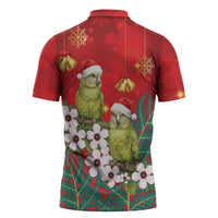 New Zealand Kakapo Christmas Zipper Polo Shirt Owl Parrot Santa Sliver Fern Manuka - Red LT14 - Polynesian Pride