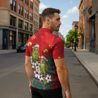 New Zealand Kakapo Christmas Zipper Polo Shirt Owl Parrot Santa Sliver Fern Manuka - Red LT14 - Polynesian Pride