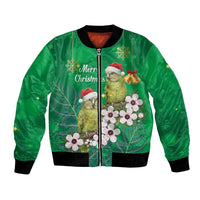 New Zealand Kakapo Christmas Bomber Jacket Owl Parrot Santa Sliver Fern Manuka - Green - Polynesian Pride