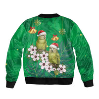 New Zealand Kakapo Christmas Bomber Jacket Owl Parrot Santa Sliver Fern Manuka - Green - Polynesian Pride