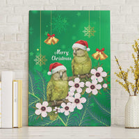 New Zealand Kakapo Christmas Canvas Wall Art Owl Parrot Santa Sliver Fern Manuka - Green - Polynesian Pride