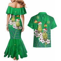 New Zealand Kakapo Christmas Couples Matching Mermaid Dress and Hawaiian Shirt Owl Parrot Santa Sliver Fern Manuka - Green LT14 - Polynesian Pride
