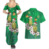 New Zealand Kakapo Christmas Couples Matching Summer Maxi Dress and Hawaiian Shirt Owl Parrot Santa Sliver Fern Manuka - Green LT14 - Polynesian Pride