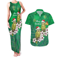 New Zealand Kakapo Christmas Couples Matching Tank Maxi Dress and Hawaiian Shirt Owl Parrot Santa Sliver Fern Manuka - Green - Polynesian Pride