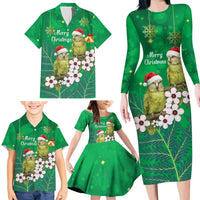 New Zealand Kakapo Christmas Family Matching Long Sleeve Bodycon Dress and Hawaiian Shirt Owl Parrot Santa Sliver Fern Manuka - Green LT14 - Polynesian Pride