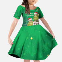 New Zealand Kakapo Christmas Family Matching Mermaid Dress and Hawaiian Shirt Owl Parrot Santa Sliver Fern Manuka - Green LT14 Daughter's Dress Green - Polynesian Pride
