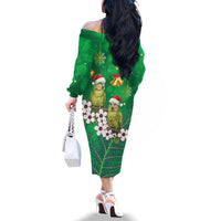 New Zealand Kakapo Christmas Family Matching Off The Shoulder Long Sleeve Dress and Hawaiian Shirt Owl Parrot Santa Sliver Fern Manuka - Green LT14 - Polynesian Pride