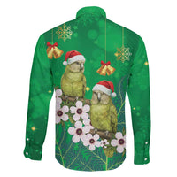 New Zealand Kakapo Christmas Family Matching Off Shoulder Maxi Dress and Hawaiian Shirt Owl Parrot Santa Sliver Fern Manuka - Green LT14 - Polynesian Pride