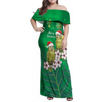 New Zealand Kakapo Christmas Family Matching Off Shoulder Maxi Dress and Hawaiian Shirt Owl Parrot Santa Sliver Fern Manuka - Green LT14 Green - Polynesian Pride