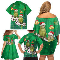 New Zealand Kakapo Christmas Family Matching Off Shoulder Short Dress and Hawaiian Shirt Owl Parrot Santa Sliver Fern Manuka - Green LT14 - Polynesian Pride