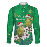 New Zealand Kakapo Christmas Family Matching Off Shoulder Short Dress and Hawaiian Shirt Owl Parrot Santa Sliver Fern Manuka - Green LT14 Dad's Shirt - Long Sleeve Green - Polynesian Pride