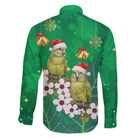 New Zealand Kakapo Christmas Family Matching Off Shoulder Short Dress and Hawaiian Shirt Owl Parrot Santa Sliver Fern Manuka - Green - Polynesian Pride