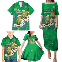 New Zealand Kakapo Christmas Family Matching Puletasi and Hawaiian Shirt Owl Parrot Santa Sliver Fern Manuka - Green LT14 - Polynesian Pride