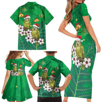 New Zealand Kakapo Christmas Family Matching Short Sleeve Bodycon Dress and Hawaiian Shirt Owl Parrot Santa Sliver Fern Manuka - Green - Polynesian Pride