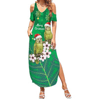 New Zealand Kakapo Christmas Family Matching Summer Maxi Dress and Hawaiian Shirt Owl Parrot Santa Sliver Fern Manuka - Green LT14 Green - Polynesian Pride