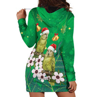 New Zealand Kakapo Christmas Hoodie Dress Owl Parrot Santa Sliver Fern Manuka - Green - Polynesian Pride