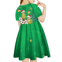 New Zealand Kakapo Christmas Kid Short Sleeve Dress Owl Parrot Santa Sliver Fern Manuka - Green LT14 - Polynesian Pride