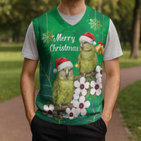 New Zealand Kakapo Christmas Knitted V-Neck Vest Owl Parrot Santa Sliver Fern Manuka - Green - Polynesian Pride