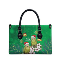 New Zealand Kakapo Christmas Leather Bag Owl Parrot Santa Sliver Fern Manuka - Green - Polynesian Pride
