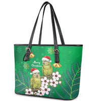 New Zealand Kakapo Christmas Leather Tote Bag Owl Parrot Santa Sliver Fern Manuka - Green - Polynesian Pride