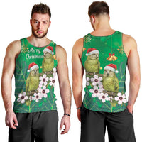 New Zealand Kakapo Christmas Men Tank Top Owl Parrot Santa Sliver Fern Manuka - Green - Polynesian Pride