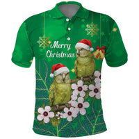 New Zealand Kakapo Christmas Polo Shirt Owl Parrot Santa Sliver Fern Manuka - Green - Polynesian Pride