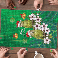 New Zealand Kakapo Christmas Puzzle Owl Parrot Santa Sliver Fern Manuka - Green - Polynesian Pride