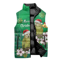New Zealand Kakapo Christmas Sleeveless Puffer Jacket Owl Parrot Santa Sliver Fern Manuka - Green - Polynesian Pride