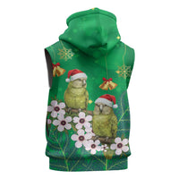 New Zealand Kakapo Christmas Sleeveless Zip Hoodie Owl Parrot Santa Sliver Fern Manuka - Green LT14 - Polynesian Pride