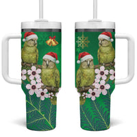 New Zealand Kakapo Christmas Tumbler With Handle Owl Parrot Santa Sliver Fern Manuka - Green - Polynesian Pride