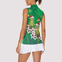 New Zealand Kakapo Christmas Women Sleeveless Polo Shirt Owl Parrot Santa Sliver Fern Manuka - Green - Polynesian Pride
