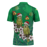New Zealand Kakapo Christmas Zipper Polo Shirt Owl Parrot Santa Sliver Fern Manuka - Green LT14 - Polynesian Pride