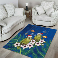 New Zealand Kakapo Christmas Area Rug Owl Parrot Santa Sliver Fern Manuka - Blue - Polynesian Pride