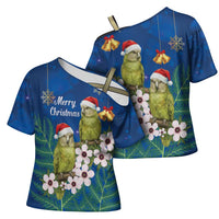 New Zealand Kakapo Christmas Cross Shoulder Shirt Owl Parrot Santa Sliver Fern Manuka - Blue LT14 - Polynesian Pride