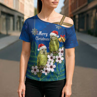 New Zealand Kakapo Christmas Cross Shoulder Shirt Owl Parrot Santa Sliver Fern Manuka - Blue LT14 - Polynesian Pride