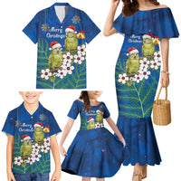 New Zealand Kakapo Christmas Family Matching Mermaid Dress and Hawaiian Shirt Owl Parrot Santa Sliver Fern Manuka - Blue LT14 - Polynesian Pride