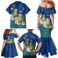 New Zealand Kakapo Christmas Family Matching Mermaid Dress and Hawaiian Shirt Owl Parrot Santa Sliver Fern Manuka - Blue LT14 - Polynesian Pride