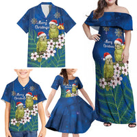 New Zealand Kakapo Christmas Family Matching Off Shoulder Maxi Dress and Hawaiian Shirt Owl Parrot Santa Sliver Fern Manuka - Blue - Polynesian Pride
