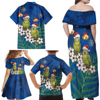 New Zealand Kakapo Christmas Family Matching Off Shoulder Maxi Dress and Hawaiian Shirt Owl Parrot Santa Sliver Fern Manuka - Blue LT14 - Polynesian Pride