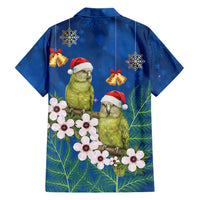 New Zealand Kakapo Christmas Family Matching Off Shoulder Maxi Dress and Hawaiian Shirt Owl Parrot Santa Sliver Fern Manuka - Blue LT14 - Polynesian Pride