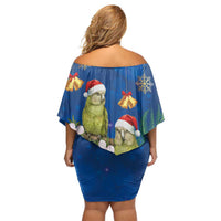 New Zealand Kakapo Christmas Family Matching Off Shoulder Short Dress and Hawaiian Shirt Owl Parrot Santa Sliver Fern Manuka - Blue LT14 - Polynesian Pride