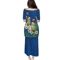 New Zealand Kakapo Christmas Family Matching Puletasi and Hawaiian Shirt Owl Parrot Santa Sliver Fern Manuka - Blue LT14 - Polynesian Pride
