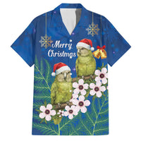 New Zealand Kakapo Christmas Family Matching Short Sleeve Bodycon Dress and Hawaiian Shirt Owl Parrot Santa Sliver Fern Manuka - Blue LT14 Dad's Shirt - Short Sleeve Blue - Polynesian Pride