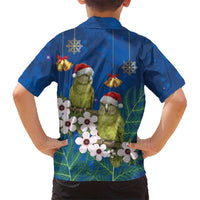 New Zealand Kakapo Christmas Family Matching Summer Maxi Dress and Hawaiian Shirt Owl Parrot Santa Sliver Fern Manuka - Blue LT14 - Polynesian Pride