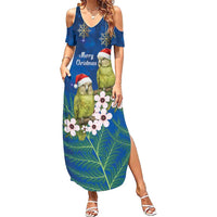 New Zealand Kakapo Christmas Family Matching Summer Maxi Dress and Hawaiian Shirt Owl Parrot Santa Sliver Fern Manuka - Blue LT14 Blue - Polynesian Pride