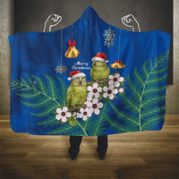 New Zealand Kakapo Christmas Hooded Blanket Owl Parrot Santa Sliver Fern Manuka - Blue - Polynesian Pride